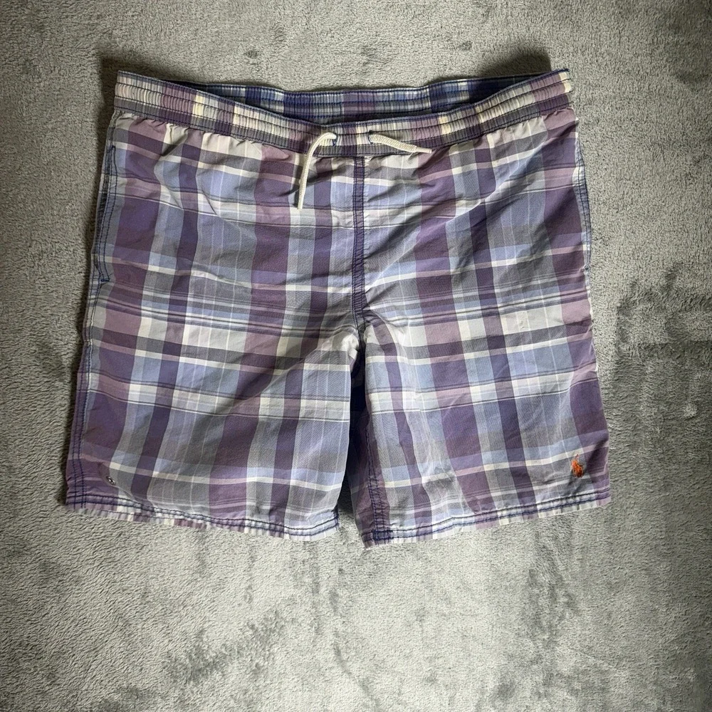 Polo Ralph Lauren‎ Swim Trunks Youth XL Blue Plaid Drawstring Board Shorts Lined